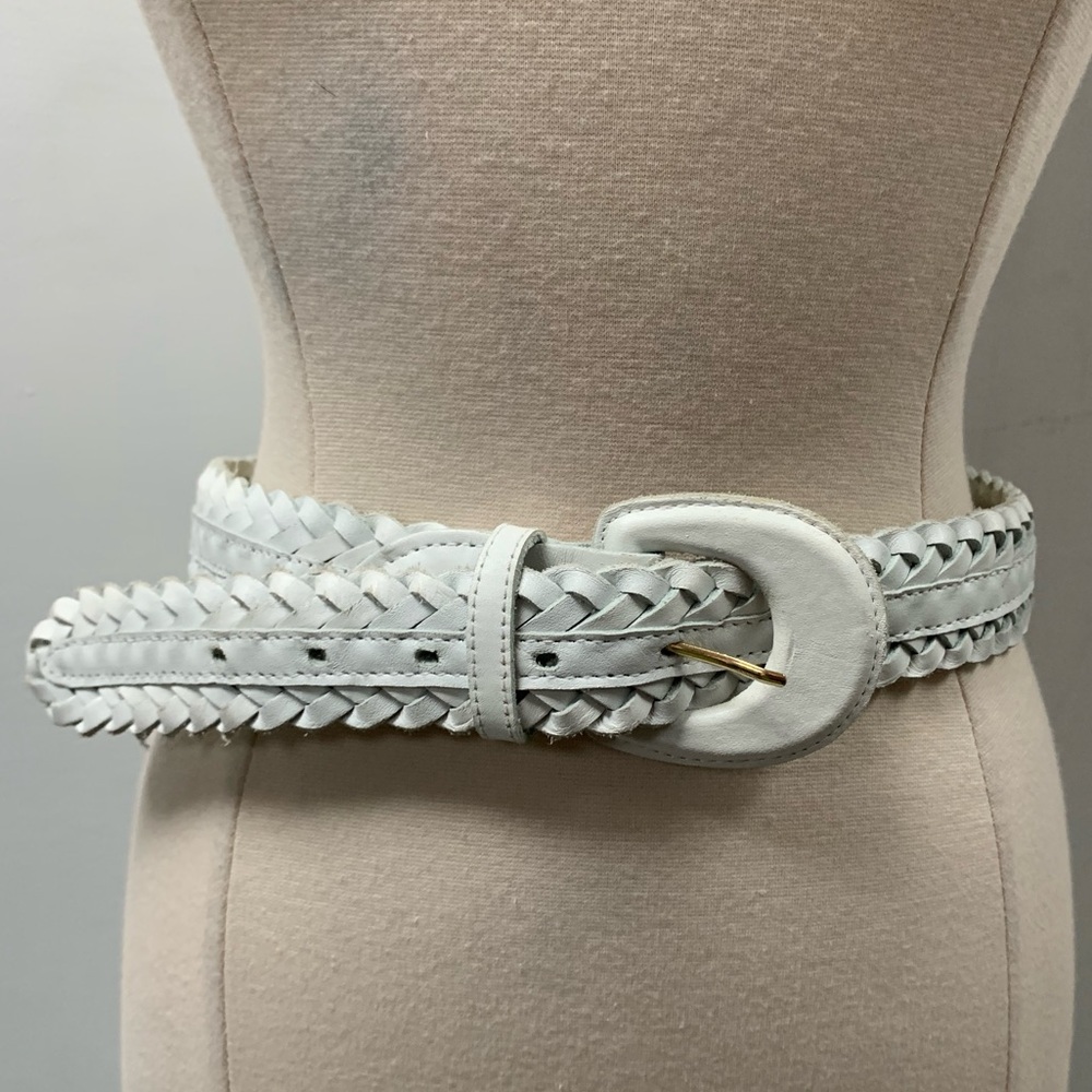 New York Studio White Braided Leather Belt Vintage